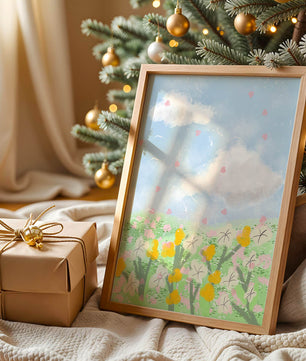 Paysage printanier avec nuages et fleurs