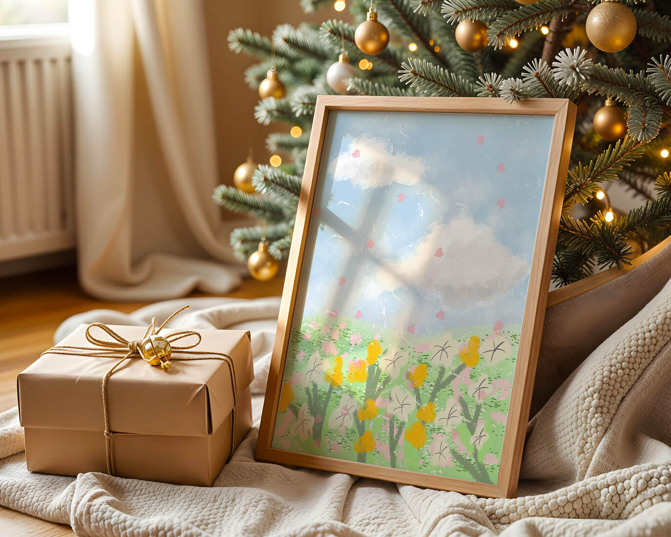 Paysage printanier avec nuages et fleurs