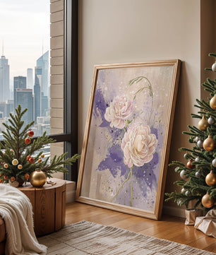 Elegant floral artwork with soft purple and pink hues
