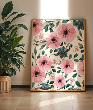 Patrón acuarela floral con flores rosas y hojas verdes