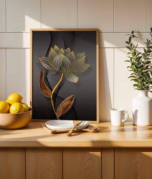Elegant Gold Outlined Lotus On Dark Background - Mi tienda