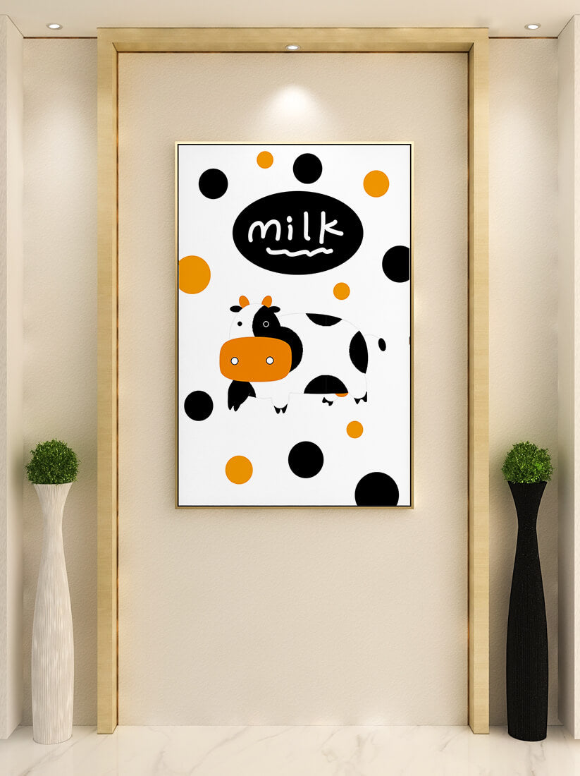 Illustrated cow with modern design and abstract elements