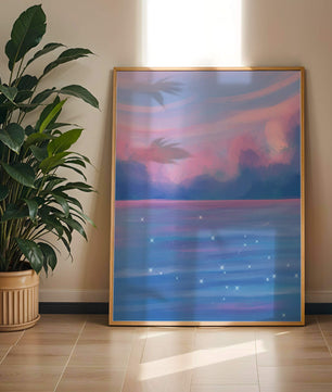 Verträumter Pastellhimmel, der sich in einer glitzernden Wasserlandschaft widerspiegelt 