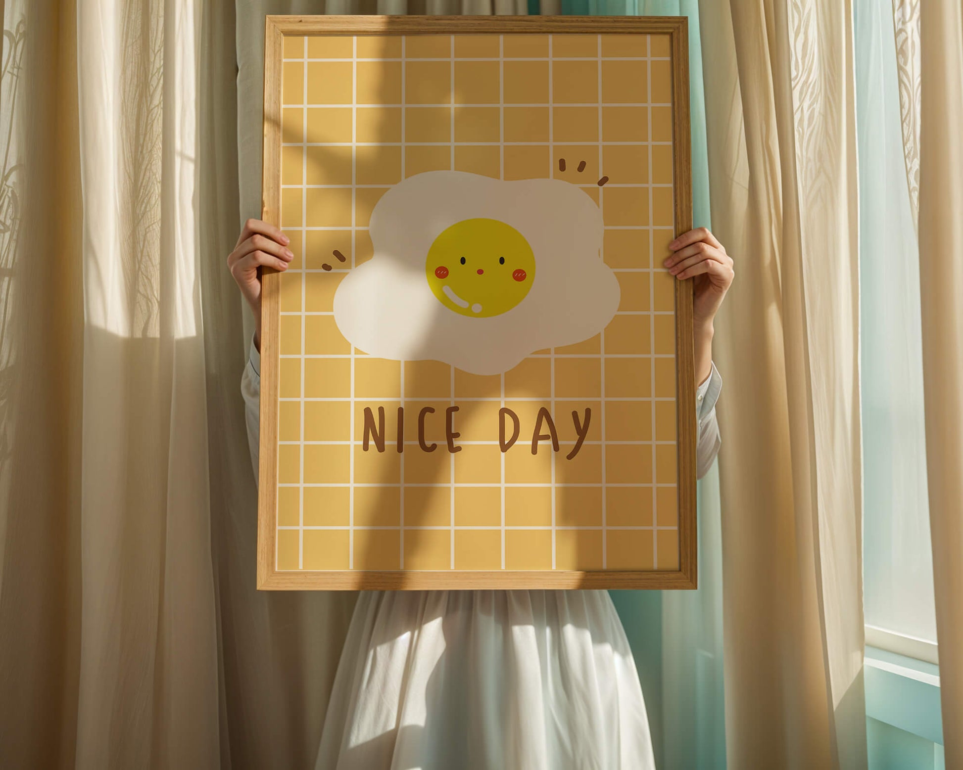 Cheerful egg illustration on yellow grid background
