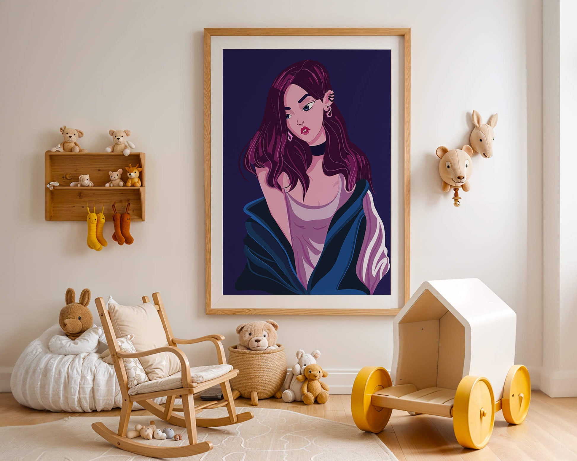 Stylish girl with purple hair and a blue jacket illustration