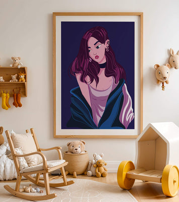 Stylish girl with purple hair and a blue jacket illustration
