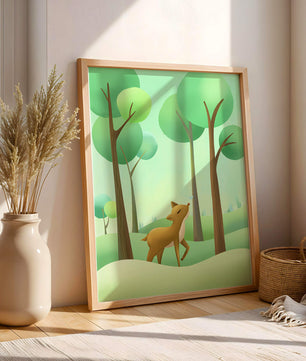 Gentle Deer and Butterfly in a Lush Forest Setting