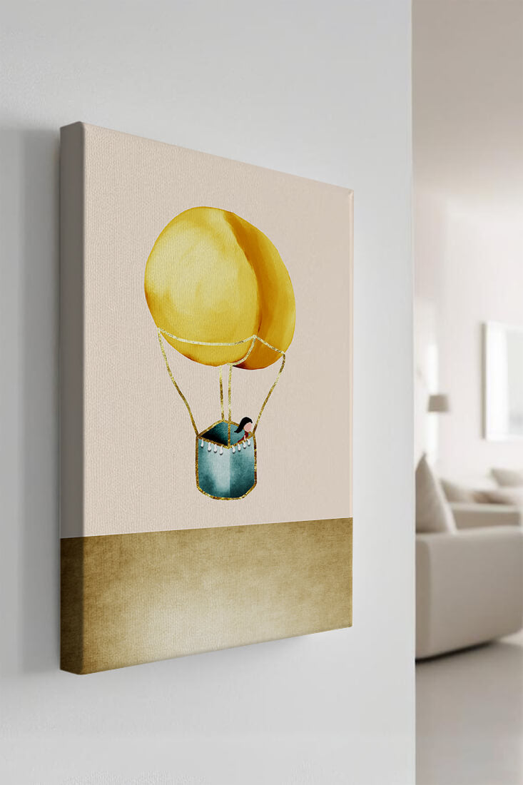Charming Hot Air Balloon Illustration with Golden Accents