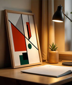 Geometric Abstract Art with Red and Green Accents