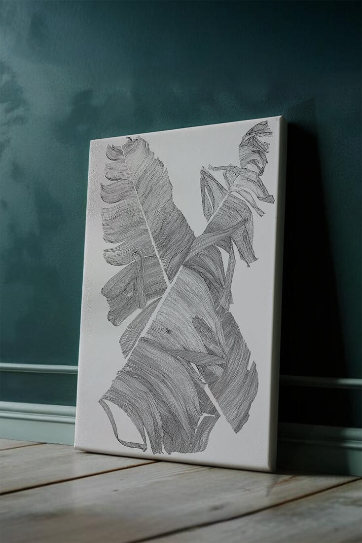 Monochrome Abstract Illustration of Overlapping Leaves