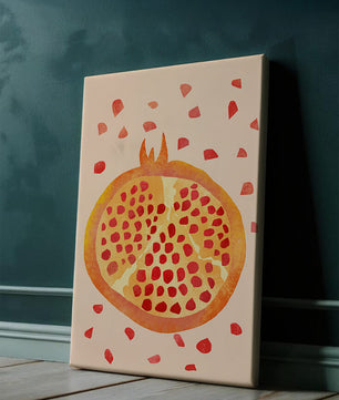 Ilustración abstracta colorida de granada con semillas esparcidas