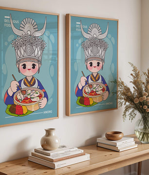 Charming illustration of a person in traditional attire enjoying a meal