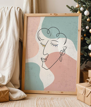 Abstract Line Art Face On Pastel Background - Mi tienda