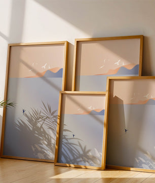 Serene Seaside with Dancer and Birds in Pastel Colors
