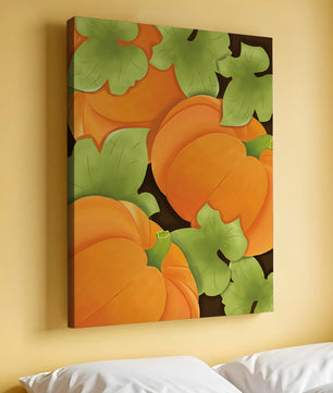 Colorful Pumpkin Pattern With Green Leaves