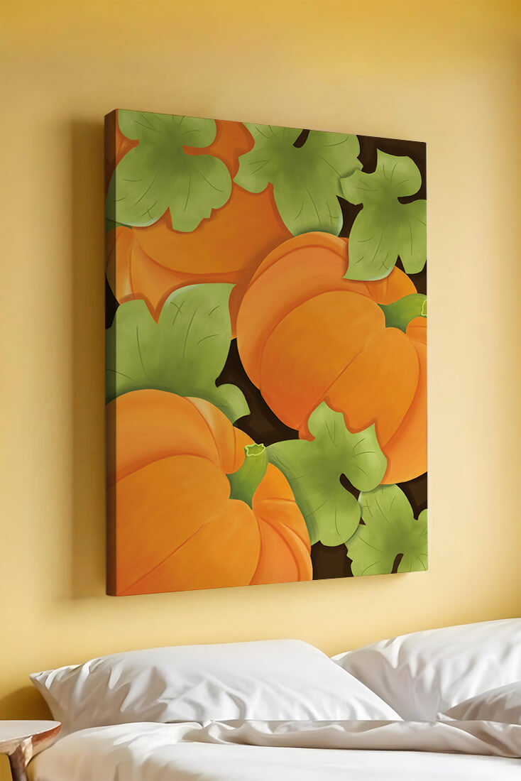 Colorful Pumpkin Pattern With Green Leaves