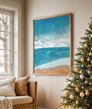 Calming Ocean Shoreline with Blue Sky and Gentle Waves