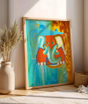 Pintura abstracta colorida de un elefante con tonos vibrantes y pinceladas artísticas