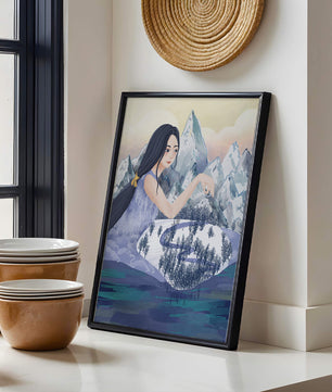 Majestic Woman Overlooking Snowy Mountain Landscape