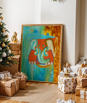 Pintura abstracta colorida de un elefante con tonos vibrantes y pinceladas artísticas