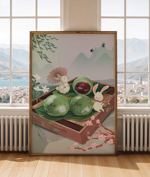 Charming Hasen mit Mochi und Berglandschaft
