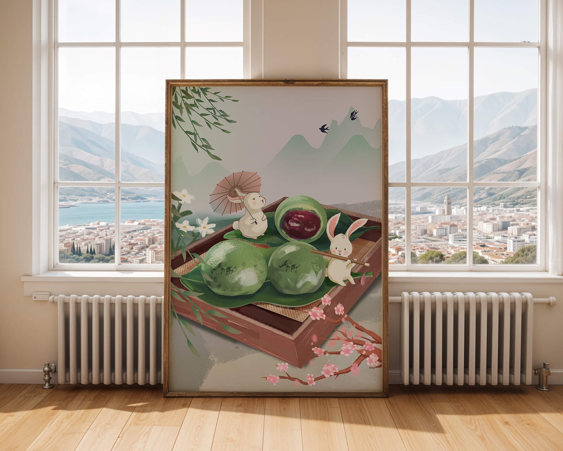 Charming Hasen mit Mochi und Berglandschaft