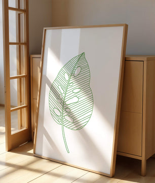 Detailed Green Leaf Line Drawing Art - Mi tienda