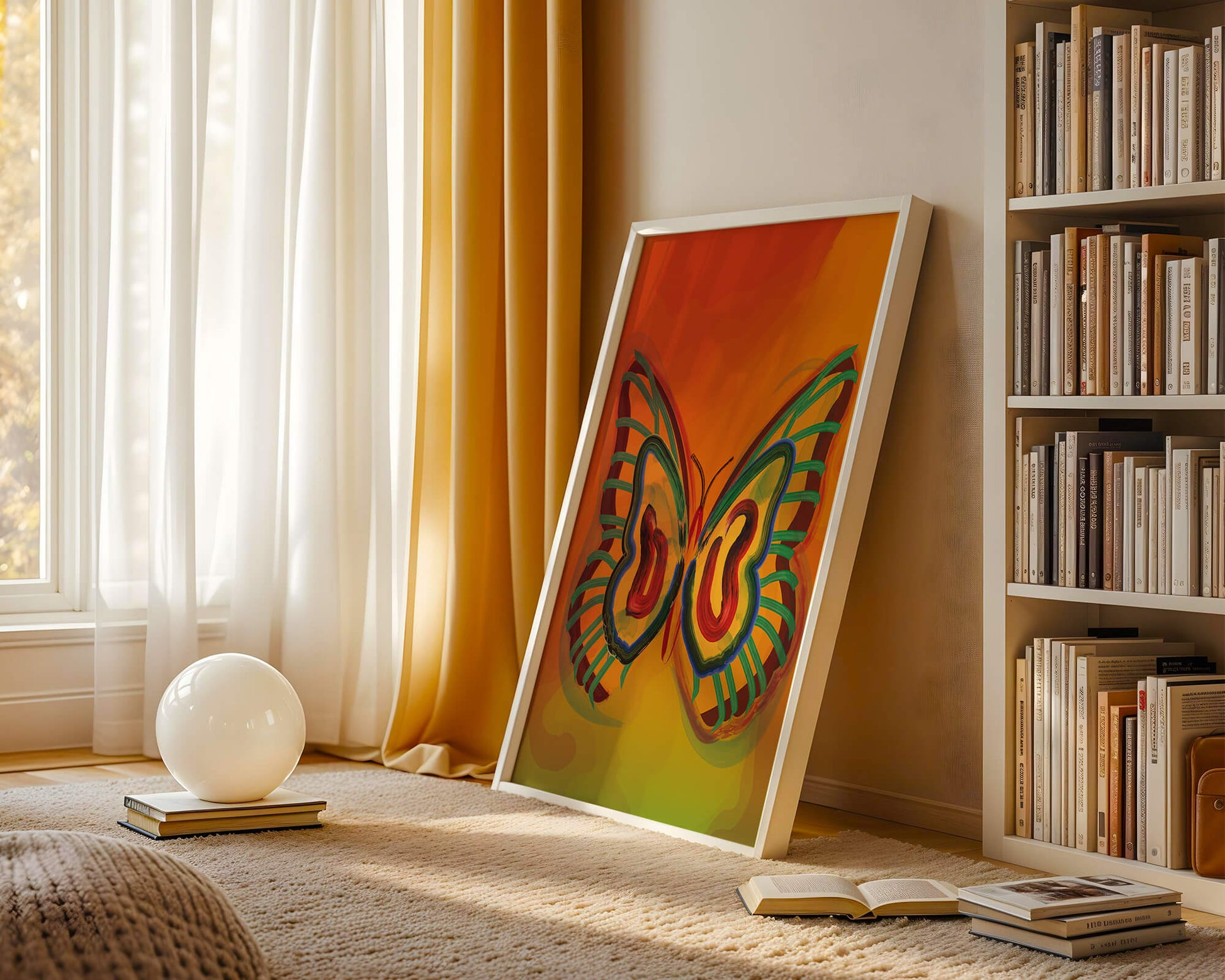 Vibrant butterfly depiction with colorful abstract background