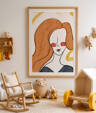Illustration Of A Woman With Red Hair And Minimalist Features - Mi tienda