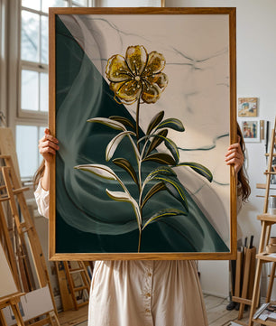 Elegant floral design with gold accents on abstract background