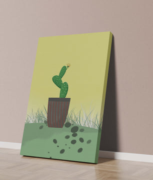 Illustration of a potted cactus with flower on soft background