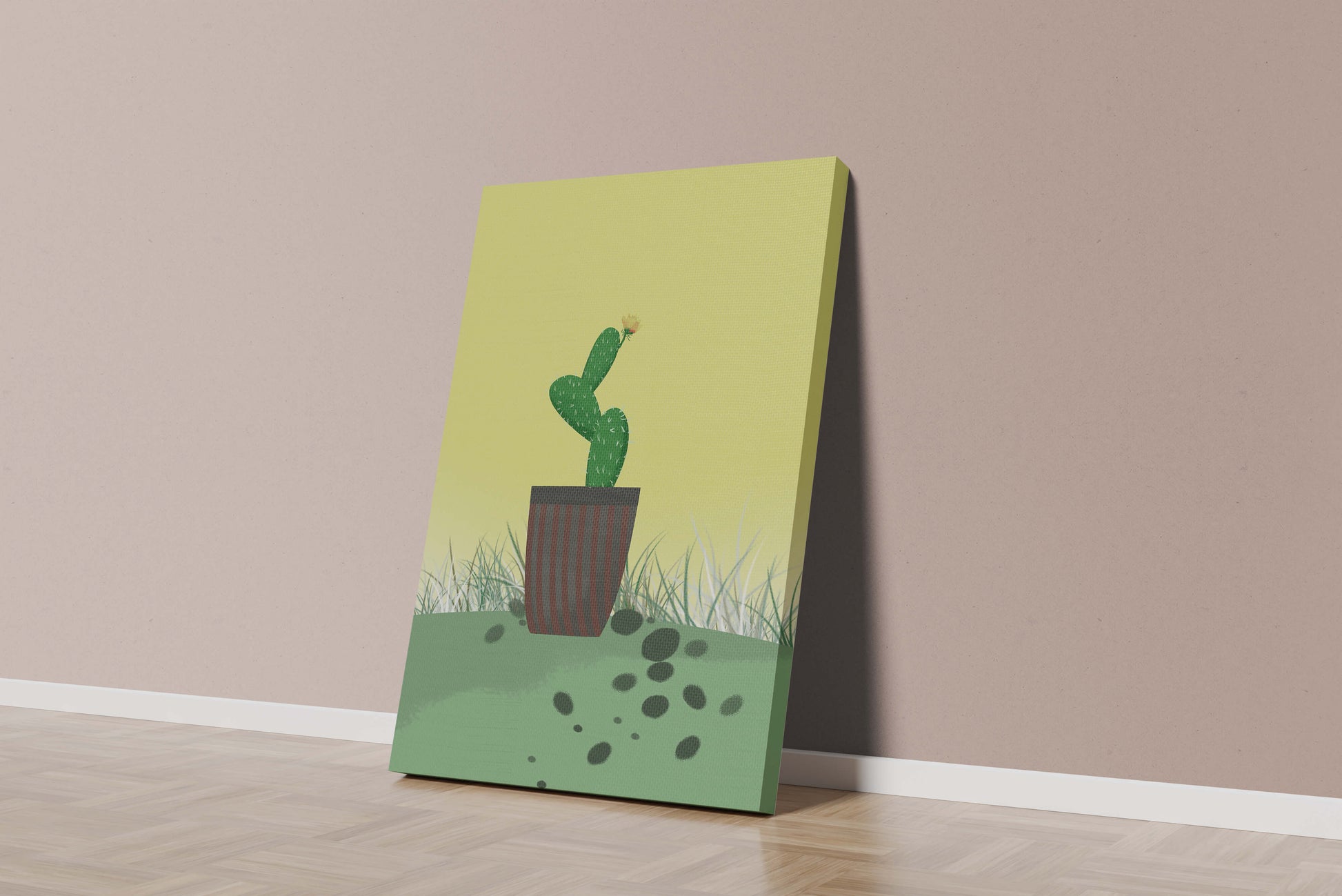 Illustration of a potted cactus with flower on soft background