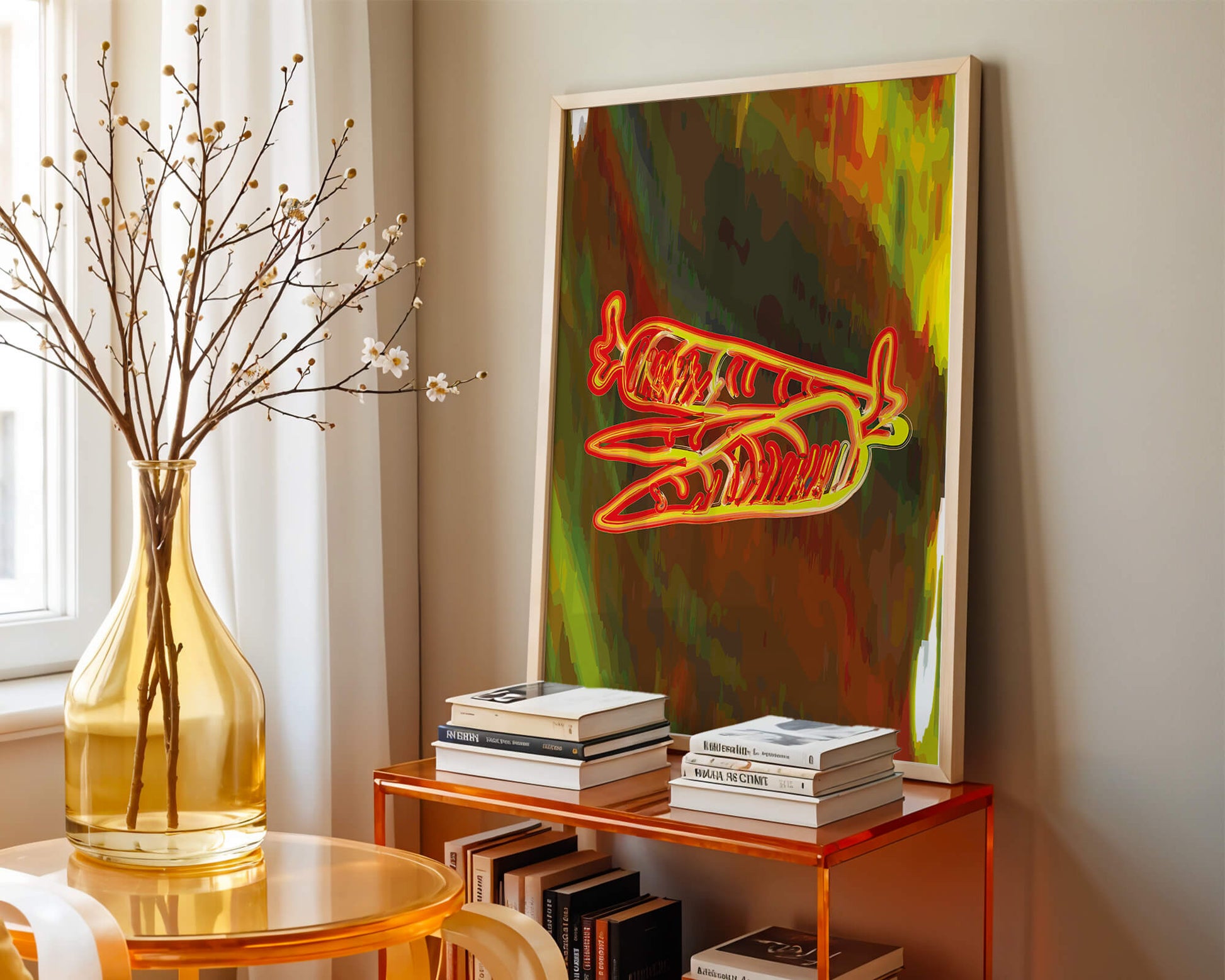 Vibrant abstract carrot illustration with dynamic red and orange patterns