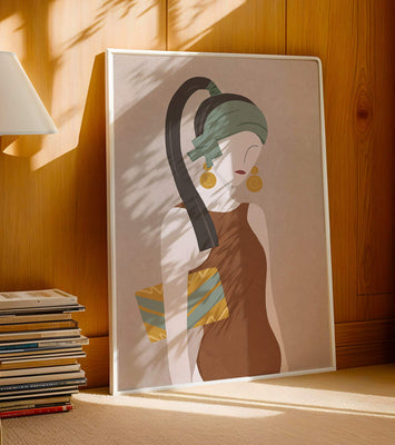Stylized woman portrait with muted colors and geometric elements