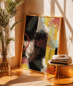 Abstract brush stroke art with vibrant colors on textured background
