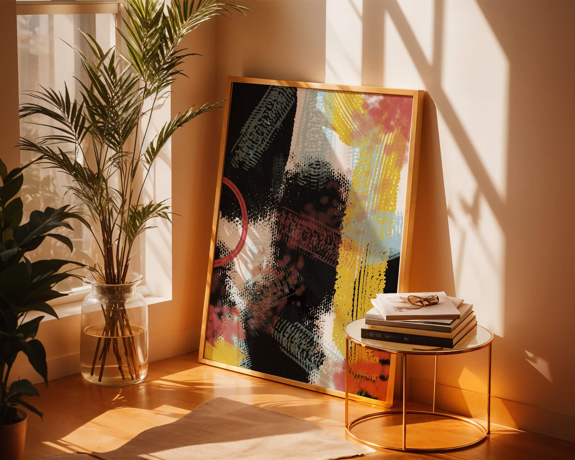 Abstract brush stroke art with vibrant colors on textured background