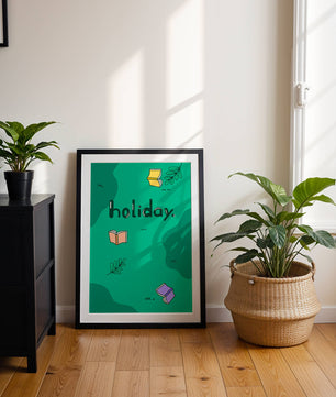 Diseño temático de vacaciones colorido con libros y hojas