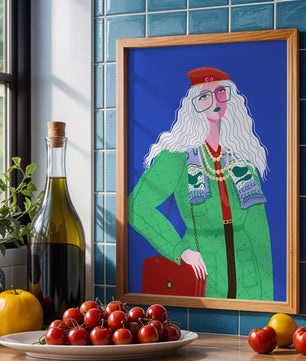 Ilustración de moda colorida con accesorios llamativos y estilo vibrante