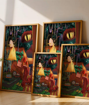 Jardín encantado con hada, serpiente y elementos misteriosos