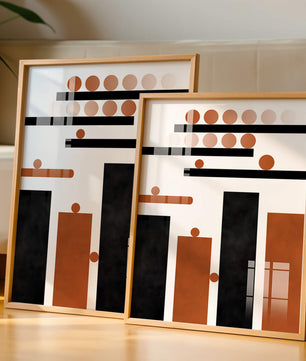 Abstract Geometric Art with Circles and Bars in Earth Tones