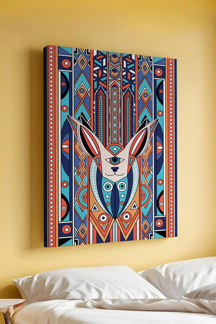 Diseño geométrico abstracto con motivo animal y patrones vibrantes