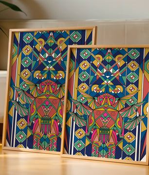 Arte abstracto geométrico colorido con patrones simétricos