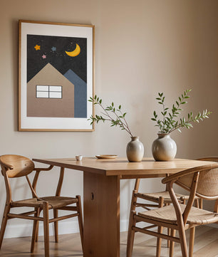 Charming Night Sky with Moon, Stars, and Houses - Mi tienda