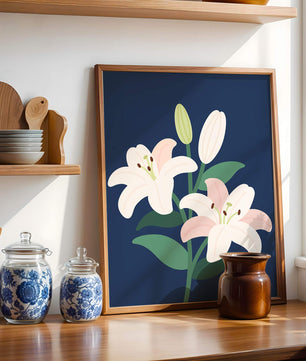 Elegante Lilien auf dunklem Blau