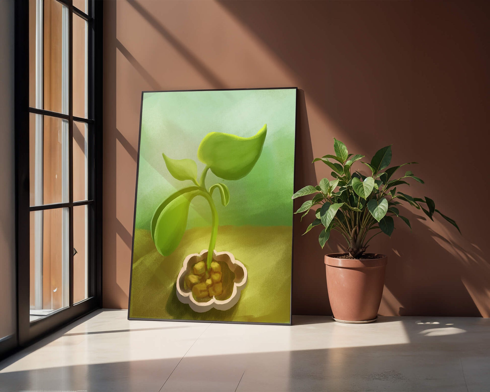 Young Green Plant Emerging from the Soil