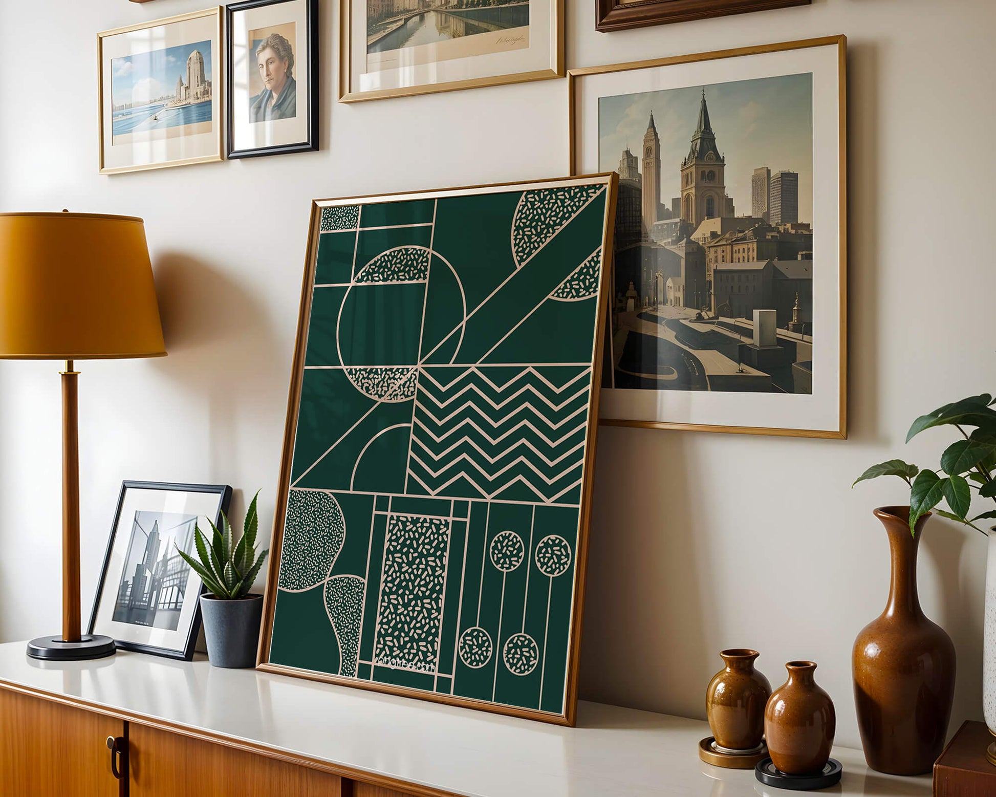 Geometric Abstract Art with Circle and Line Patterns