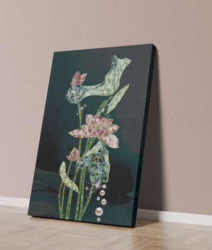 Floral Lotus Design with Gold Accents and Dew Drops