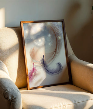 Ilustración abstracta elegante de pluma con estrellas y luz bokeh