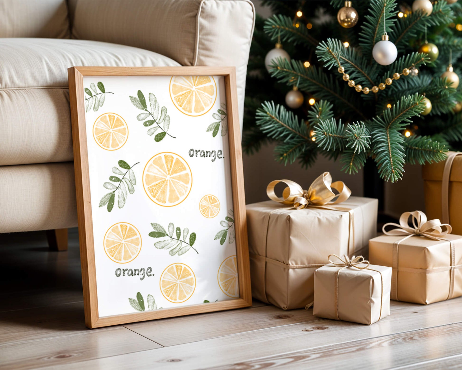 Motif avec des tranches d’orange et des feuilles vertes