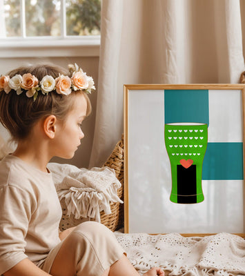 Green vase with heart pattern and minimalistic design